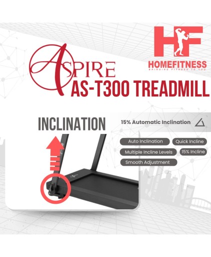 (Pre Order 31/01/26) Aspire AS-T300 Treadmill w 5 Years Warranty Touch Screen Console / 2.5CHP DC Motor/ 15% Inclination/ 15 Program)