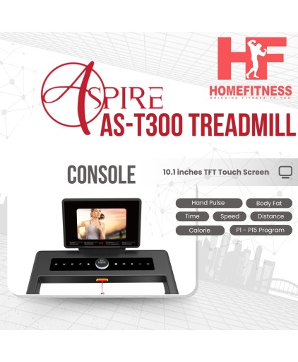 (Pre Order 31/01/26) Aspire AS-T300 Treadmill w 5 Years Warranty Touch Screen Console / 2.5CHP DC Motor/ 15% Inclination/ 15 Program)