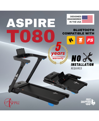 Aspire T080 Foldable Treadmill w 5 Years Warranty  (Foldable/2.0HP DC Motor/Wide Running Surface/ Bluetooth)