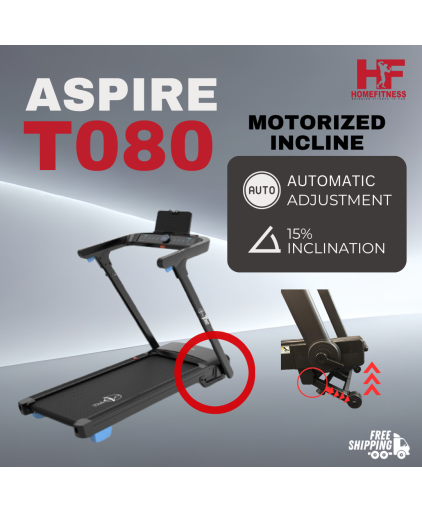 Aspire T080 Foldable Treadmill w 5 Years Warranty  (Foldable/2.0HP DC Motor/Wide Running Surface/ Bluetooth)