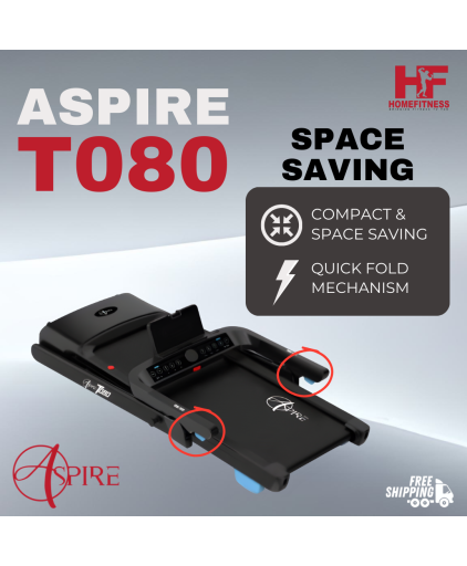 Aspire T080 Foldable Treadmill w 5 Years Warranty  (Foldable/2.0HP DC Motor/Wide Running Surface/ Bluetooth)