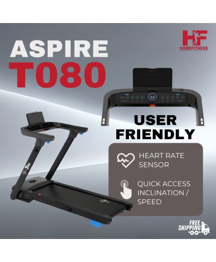 Aspire T080 Foldable Treadmill w 5 Years Warranty  (Foldable/2.0HP DC Motor/Wide Running Surface/ Bluetooth)