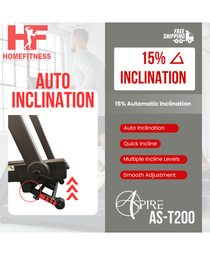Aspire AS-T200 Treadmill  w 5 Years Warranty (LED Console/ Bluetooth/ 2.5CHP DC Motor/ 15% Inclination)