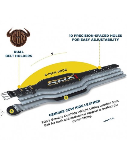 RDX Leather 6" Weightlifting Belt in Black
