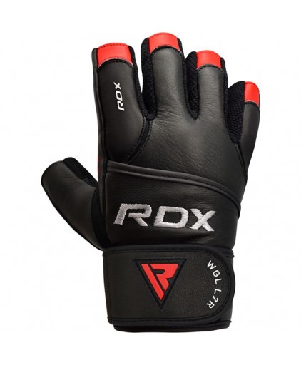 RDX L7  Crown Leather Weightlifting Gloves in Red