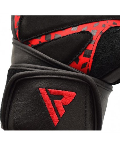 RDX L7  Crown Leather Weightlifting Gloves in Red