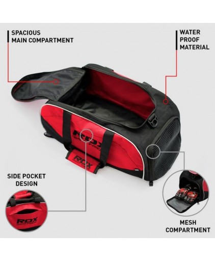 RDX R1 Duffel Bag with Backpack Straps in Red/Black