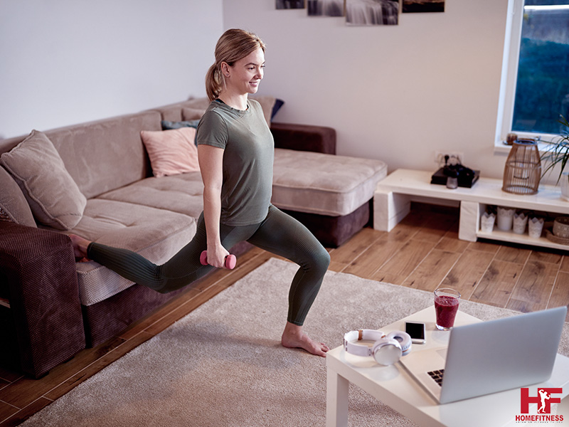 Woman doing dumbbell lateral step-up workout